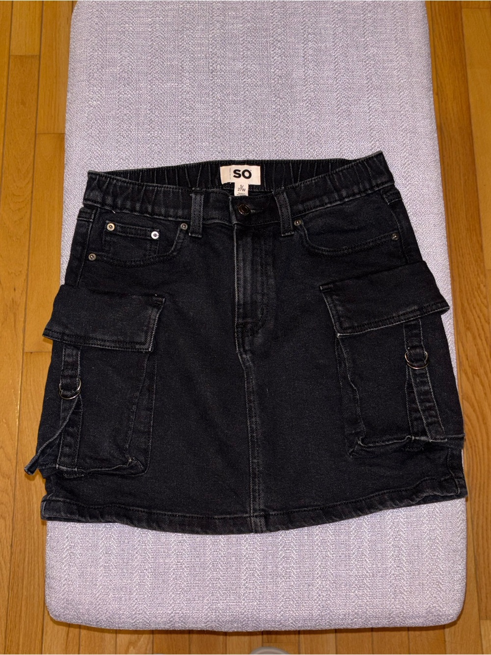 SO Black Cargo Denim Mini Skirt with Utility Pockets
